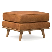 Zander Ottoman, Down Blend, Ludlow Leather, Gray Smoke, Almond