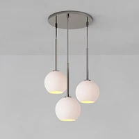 Sculptural 3 Light Chandelier Antique Brass Clear Glass Globe  6.5"