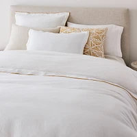 European Flax Linen Merrow Edge Full/Queen Duvet, White/Black