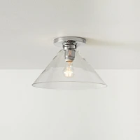 Sculptural Flush Mount Antique Brass Clear Glass Cone  (8")