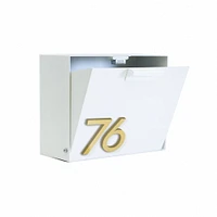 Cubby Wall Mounted Mailbox with Magnetic Wasatch House Numbers, White/Brass