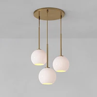 Sculptural 3 Light Chandelier Antique Brass Clear Glass Globe  6.5"