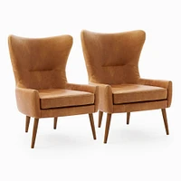 Erik Wing Chair, Poly, Ludlow Leather, Gray Smoke, Dark Oak