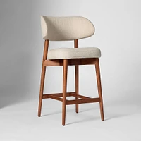 Hyde Bar Stool, Yarn Dyed Linen Weave Alabaster, Smoked Oak