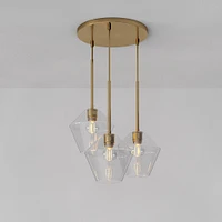 Sculptural 3 Light Chandelier Antique Brass Clear Glass Geo  (8")