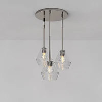 Sculptural 3 Light Chandelier Antique Brass Clear Glass Geo  (8")