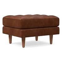 Dennes Ottoman, Down Blend, Ludlow Leather, Gray Smoke, Walnut