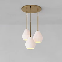 Sculptural 3 Light Chandelier Antique Brass Clear Glass Geo  (8")