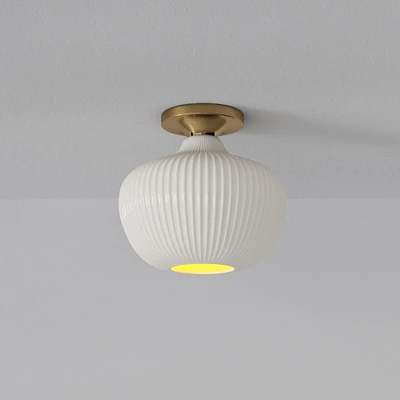Sculptural Flush Mount Chrome Champagne Ribbed  (12")