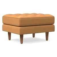 Dennes Ottoman, Down Blend, Ludlow Leather, Gray Smoke, Walnut