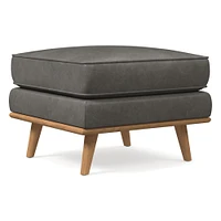 Zander Ottoman, Down Blend, Ludlow Leather, Gray Smoke, Almond
