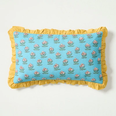 Rhode Begonia Print Pillow, Delphinium Blue, 12x21