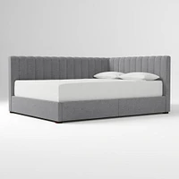 Avalon Corner Storage Bed Queen Yarn Dyed Linen Weave Alabaster