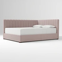 Avalon Corner Storage Bed Queen Yarn Dyed Linen Weave Alabaster