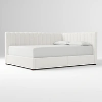 Avalon Corner Storage Bed Queen Yarn Dyed Linen Weave Alabaster