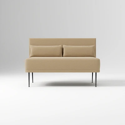 Modern Banquette Armless Bench, Yarn Dyed Linen Weave Oatmeal, Dark Bronze