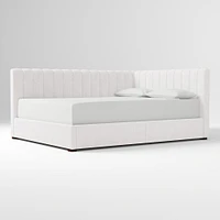Avalon Corner Storage Bed Queen Yarn Dyed Linen Weave Alabaster