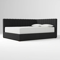 Avalon Corner Storage Bed Queen Yarn Dyed Linen Weave Alabaster