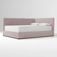 Avalon Corner Storage Bed Queen Yarn Dyed Linen Weave Alabaster