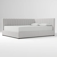 Avalon Corner Storage Bed Queen Yarn Dyed Linen Weave Alabaster