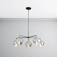 Sculptural 5 Light Chandelier Antique Brass Clear Glass Geo  (6")