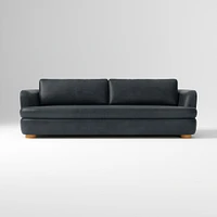 Leroy 96in Sofa, Ludlow Leather Navy, Cool Walnut