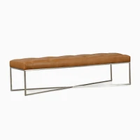 Maeve Rectangle Ottoman, Poly, Ludlow Leather, Gray Smoke, Stainless Steel