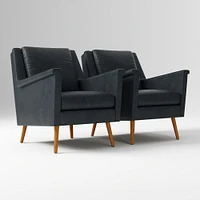 Carlo Mid-Century Chair, Poly, Saddle Leather, Nut, Pecan
