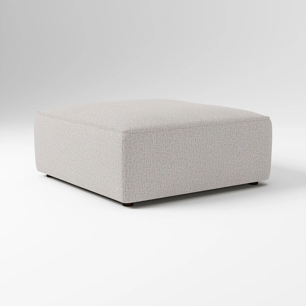 Remi Ottoman, Memory Foam, Yarn Dyed Linen Weave, Alabaster, Concealed Support