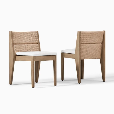 Catalina Outdoor Stacking Dining Chair with Cushion, Reef Wicker, Natural Slub, Weave, Shore, Set of 2