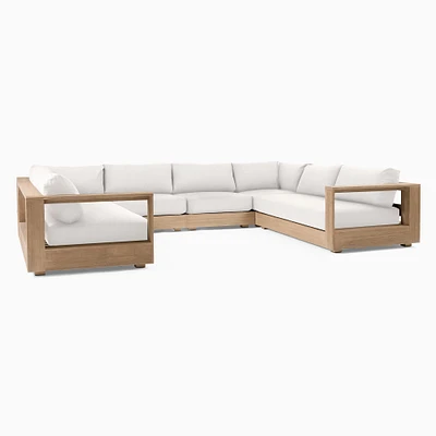 Telluride Outdoor 151in 6 Piece U Shaped Sectional, Reef, Crosshatch Weave, Slate