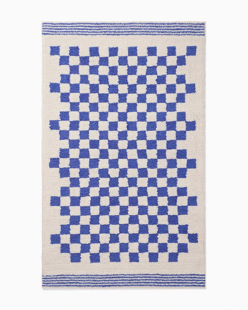 Chip & Dent: Soft Checkered Shag Washable Rug, Cobalt, 4x6