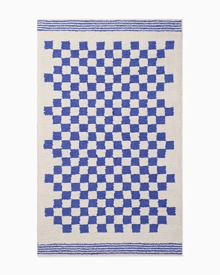 Chip & Dent: Soft Checkered Shag Washable Rug, Cobalt, 4x6