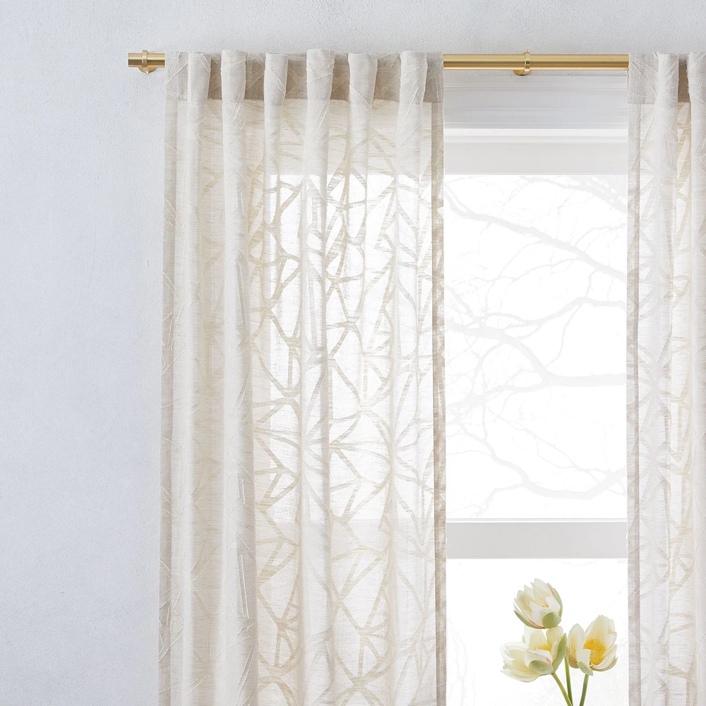 Sheer Abstract Glass Curtain, Belgian Flax, 48"x84"