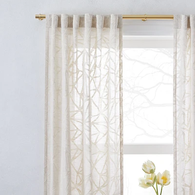 Sheer Abstract Glass Curtain, Belgian Flax, 48"x84"