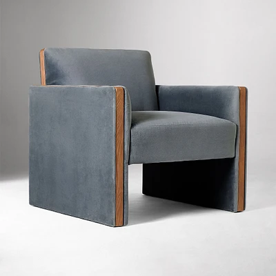 Schaefer Club Chair, Poly, Deluxe Velvet, Graphite, Cool Walnut