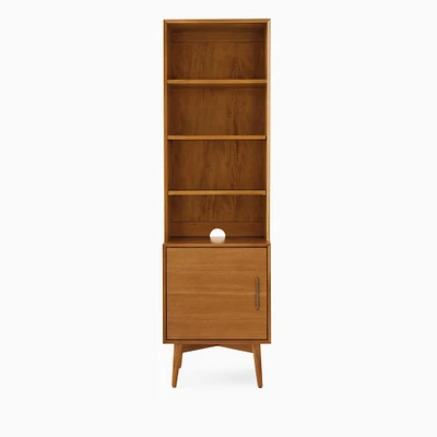 Mid Century (20.5") Narrow Open Bookcase with Drawer Base, Acorn