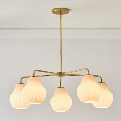 Sculptural 5 Light Chandelier Antique Brass Champagne Ribbed