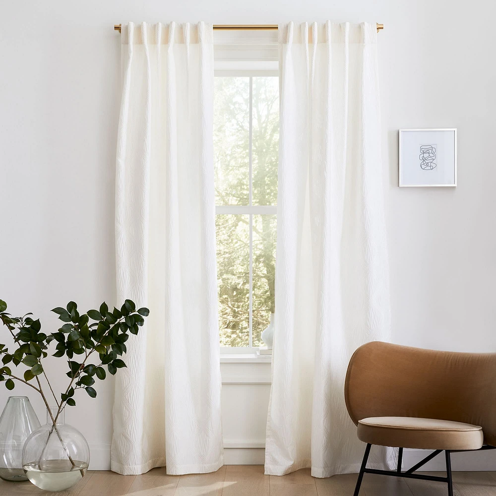 Open Box: Linear Lattice Jacquard Curtain, Alabaster, 48"x96"