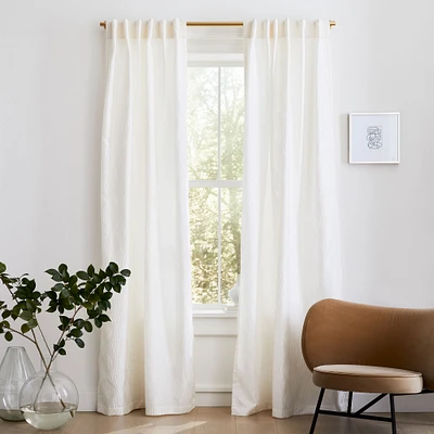 Open Box: Linear Lattice Jacquard Curtain, Alabaster, 48"x96"
