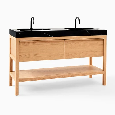 Glenn Double Bathroom Vanity, 60" Wide, Whitewash Oak