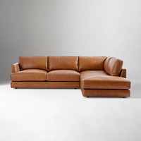 Haven 108" Right Multi Seat 2-Piece Bumper Chaise Sectional, Standard Depth, Saddle Leather, Nut