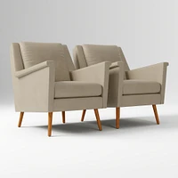 Carlo Mid-Century Chair, Poly, Saddle Leather, Nut, Pecan