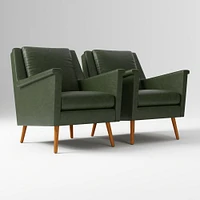Carlo Mid-Century Chair, Poly, Saddle Leather, Nut, Pecan