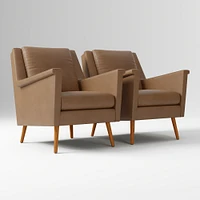 Carlo Mid-Century Chair, Poly, Saddle Leather, Nut, Pecan
