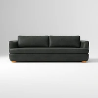Leroy 96in Sofa, Ludlow Leather Navy, Cool Walnut
