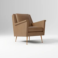 Carlo Mid-Century Chair, Poly, Saddle Leather, Nut, Pecan
