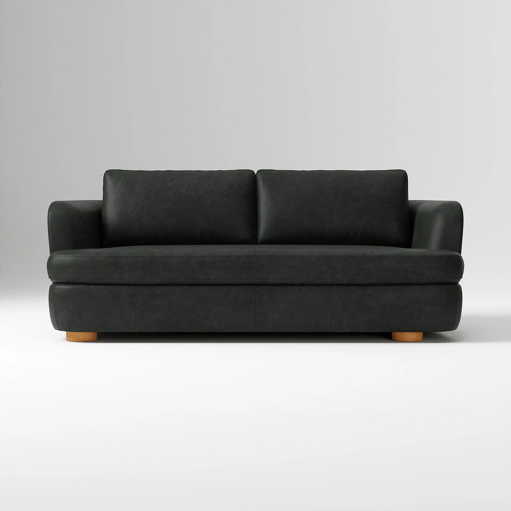 Leroy 96in Sofa, Ludlow Leather Navy, Cool Walnut