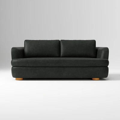 Leroy 96in Sofa, Ludlow Leather Navy, Cool Walnut
