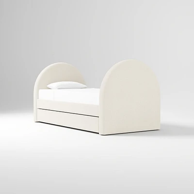 Elora Arched Upholstered Trundle, Twin, Performance Yarn Dyed Linen Weave, Alabaster